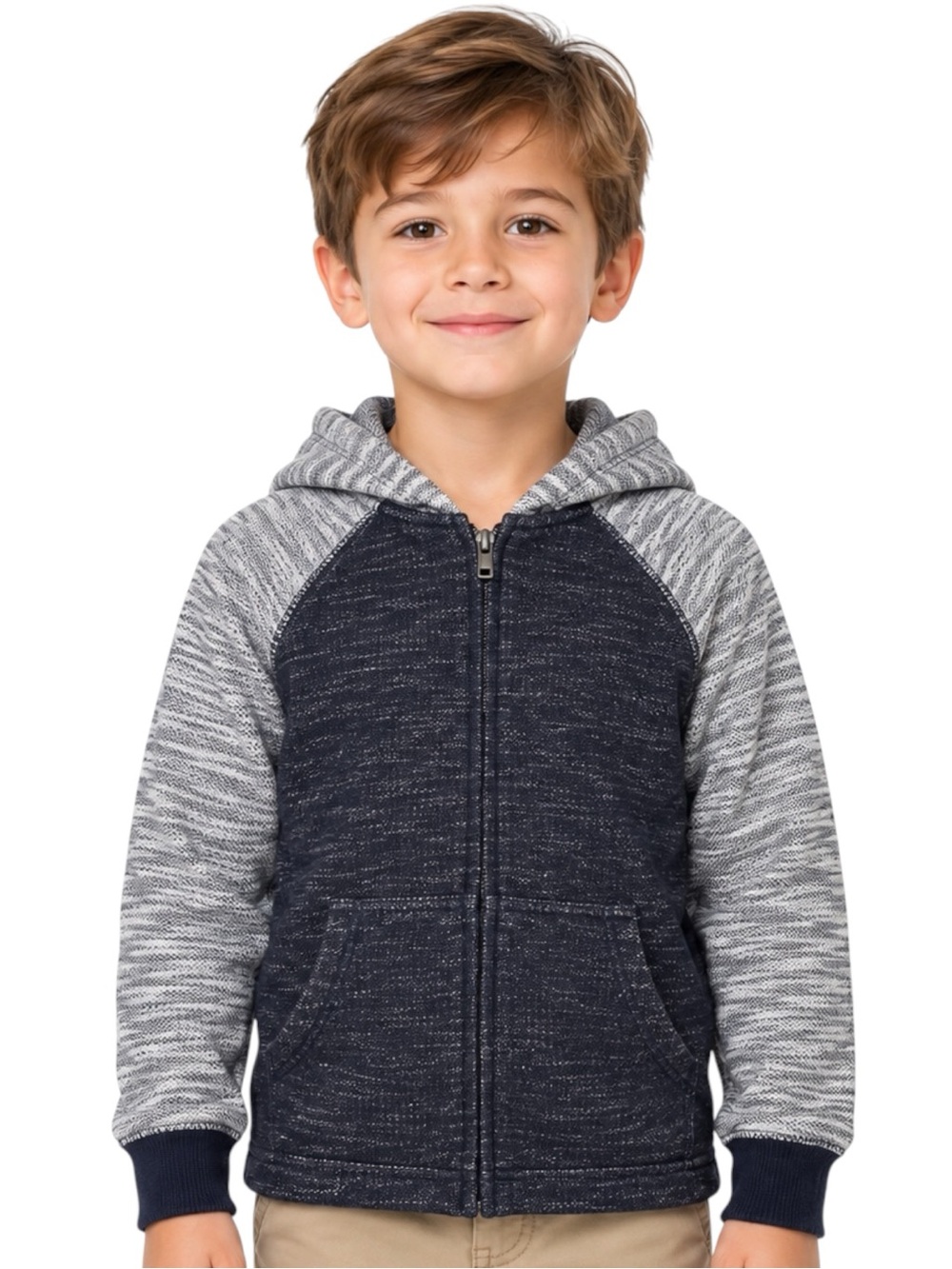 Gymboree Boys Navy Gray Marled Full Zip Cotton Hoodie S 5–6